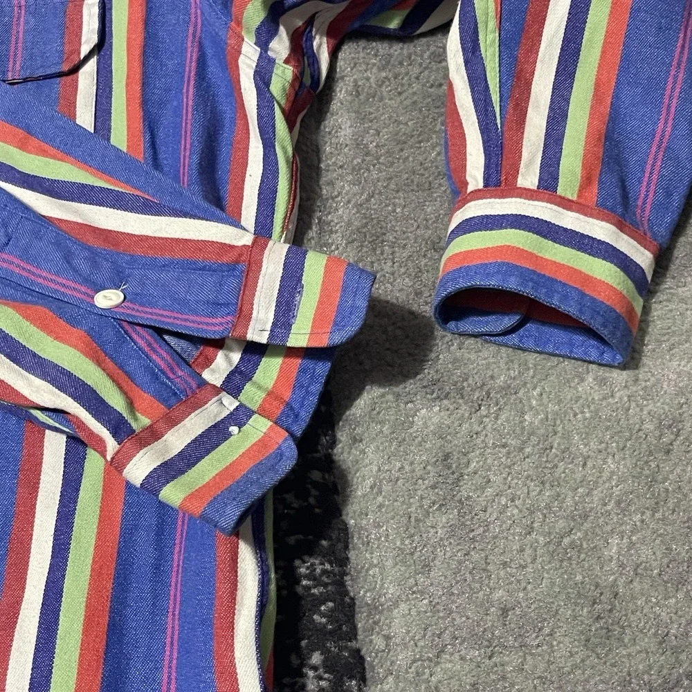 VTG Polo‎ Ralph Lauren Shirt Men Medium Blue Red Stripe Western Y2K Preppy
